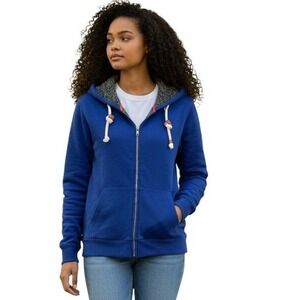 Lands End Mens Jacket Sz L Blue Fleece Lined Zip Up‎ Hoodie Sweatshirt Casual